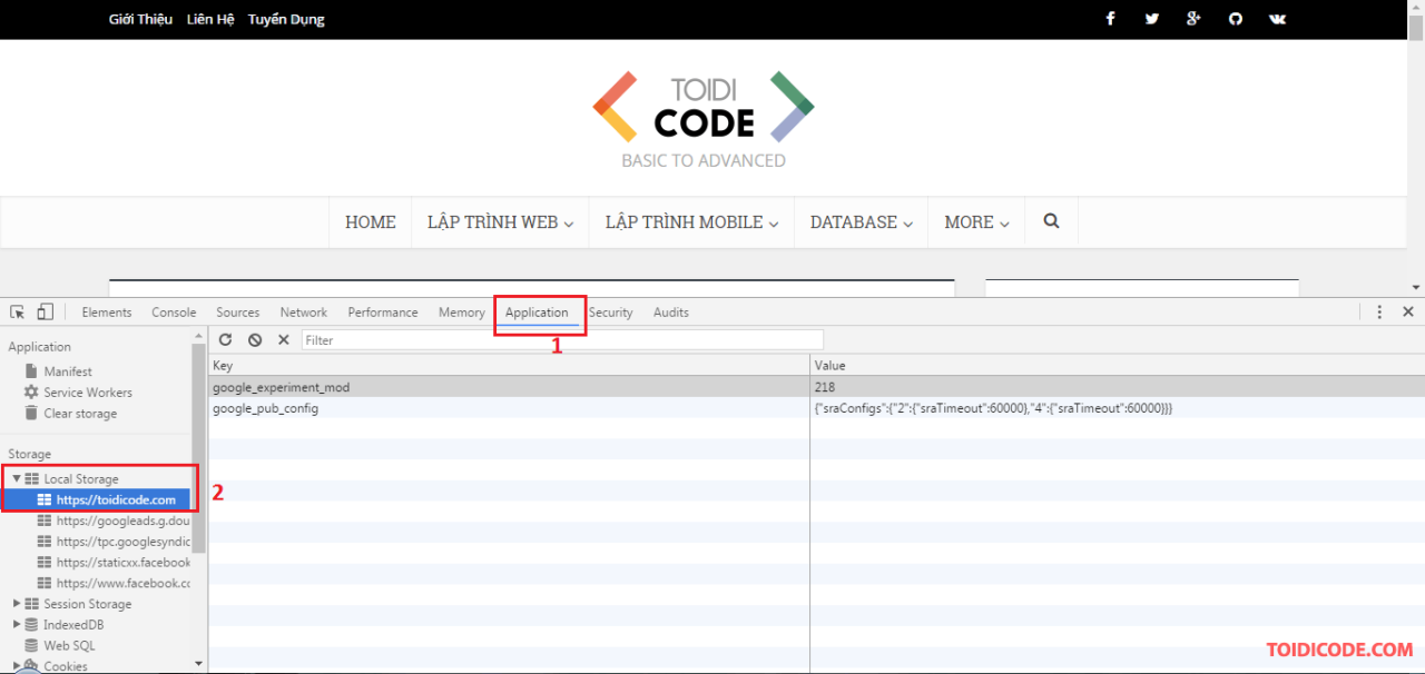 xem localstorage trên trình duyệt