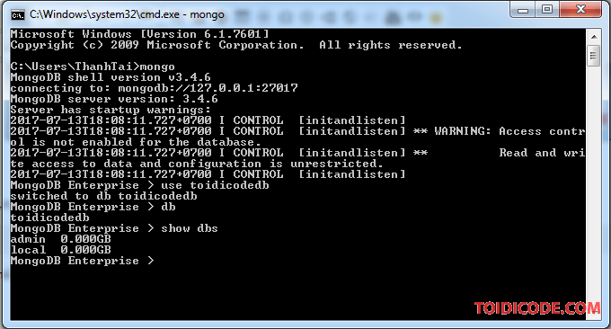 hiển thị tất cả các database có trong MongoDB